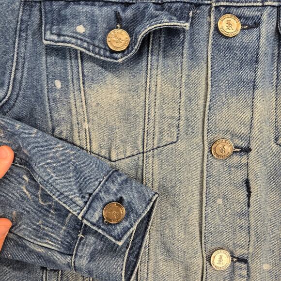 REASON Jean Jacket Mens Small Blue Hand Crafted Denim Button Up Cotton Pockets - Picture 5 of 14